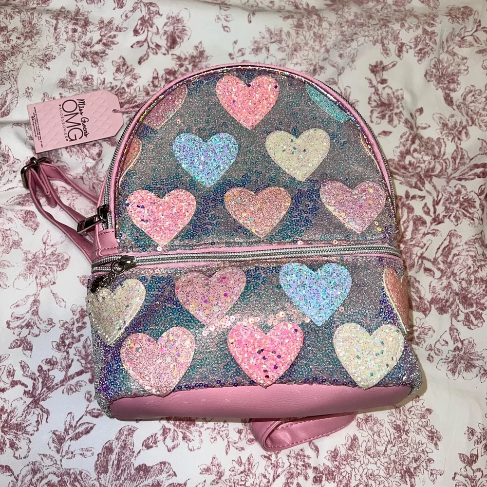 Miss Gwen’s OMG Accessories Pink Sequin Hearts Girls Small Backpack